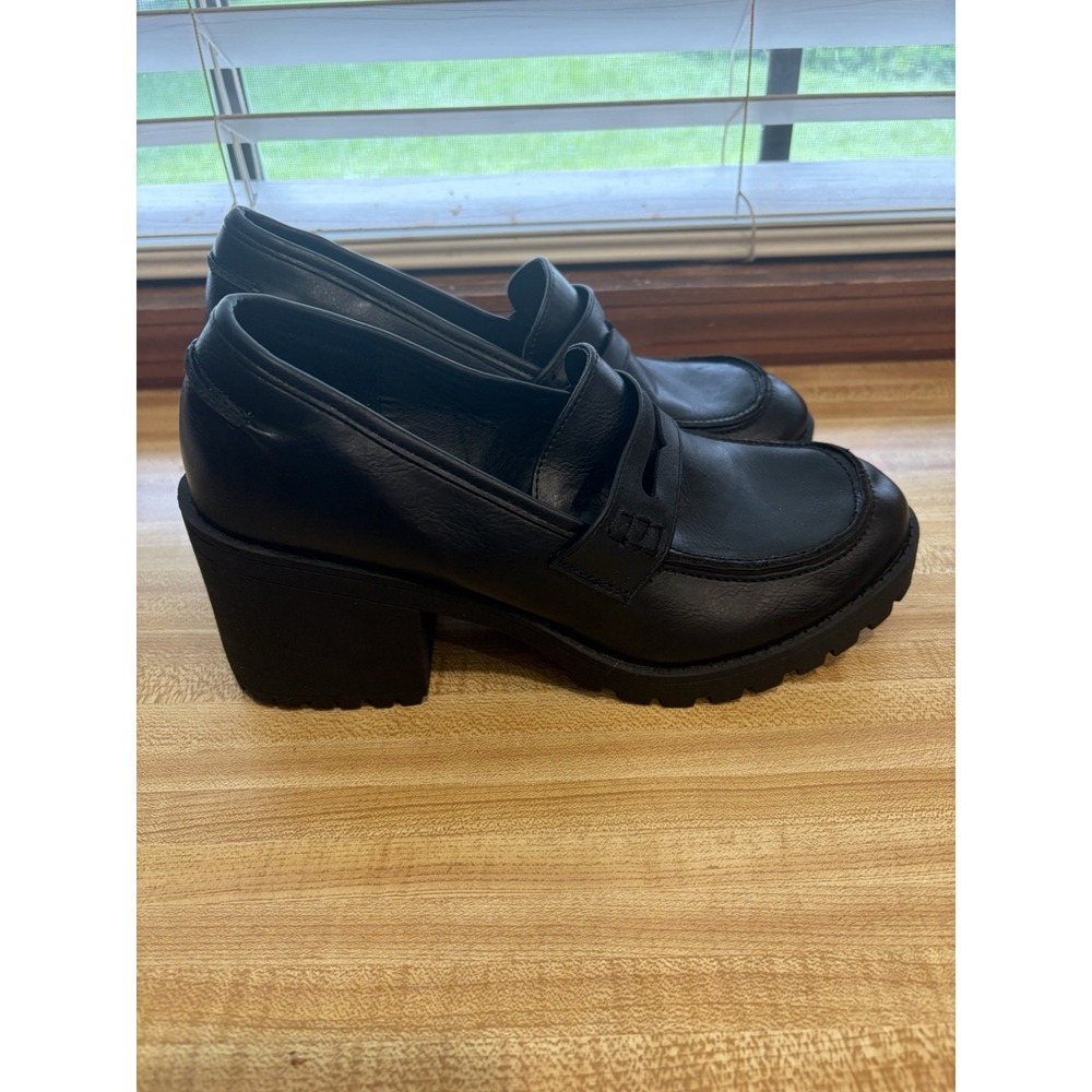 Dirty Laundry Women's 8 Black Leather Chunky Platform Heel Penny Loafers Y2K